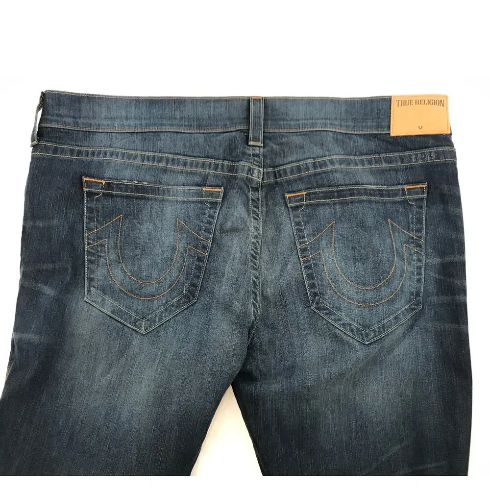 True Religion Mens Rocco Dark Wash Relaxed Skinny Button Fly Jeans 42